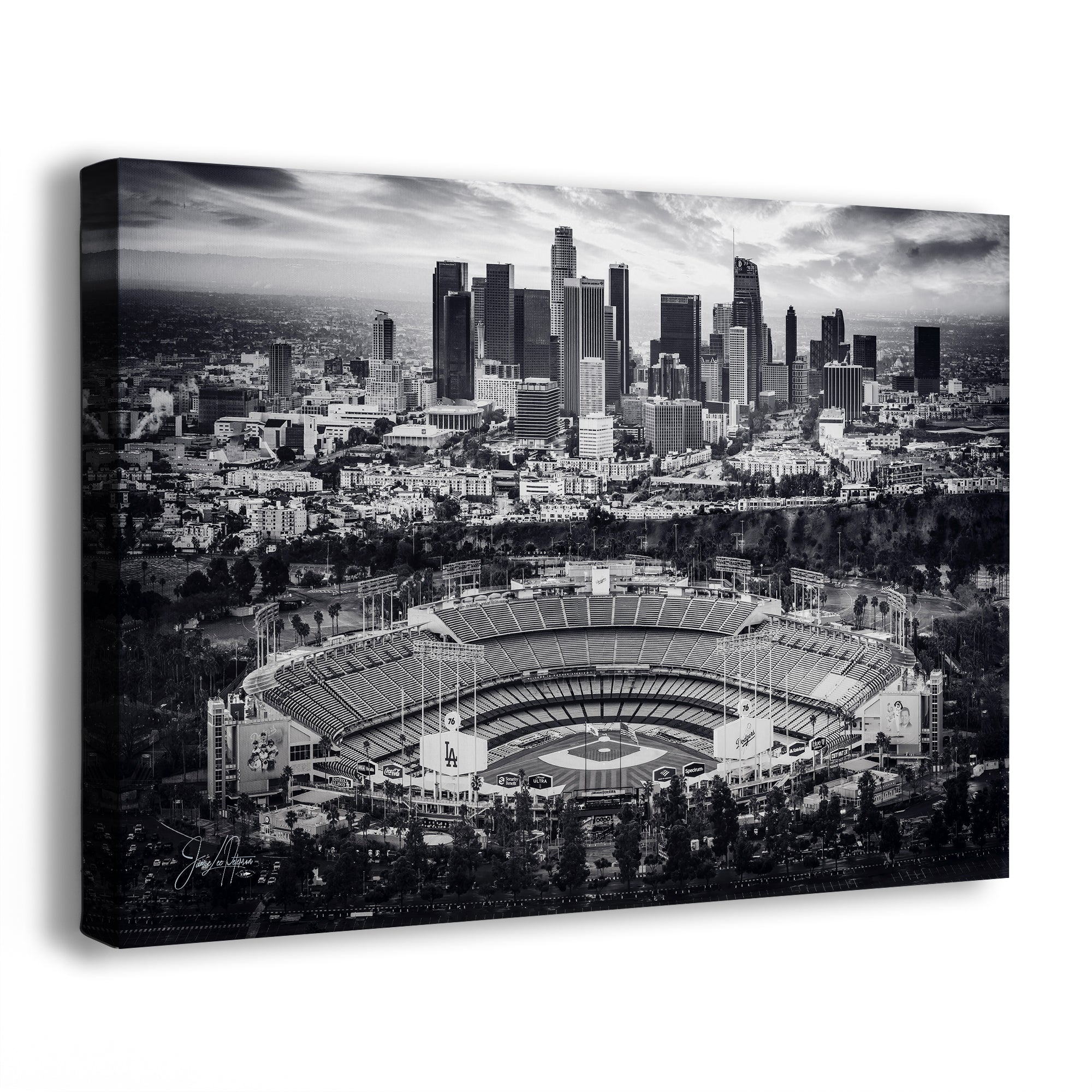 Dodgers Stadium Photo, Los Angeles Skyline Black and White Wall Art