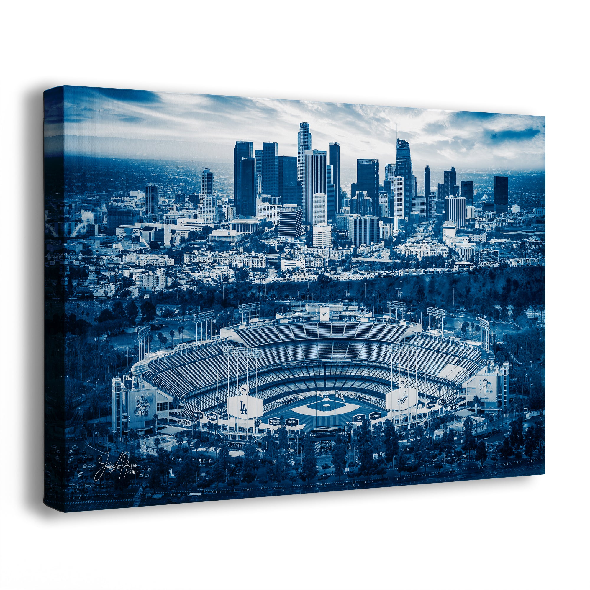 Los Angeles Dodgers Baseball Stadium, LA Skyline Blue Urban Cityscape Photo