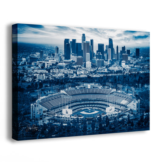 Los Angeles Dodgers Baseball Stadium, LA Skyline Blue Urban Cityscape Photo