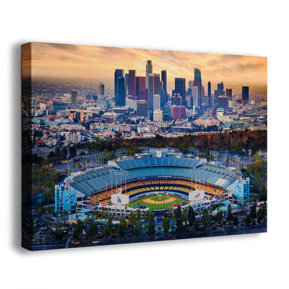 Los Angeles Dodgers Baseball Stadium, LA Skyline Urban Cityscape Photo Art