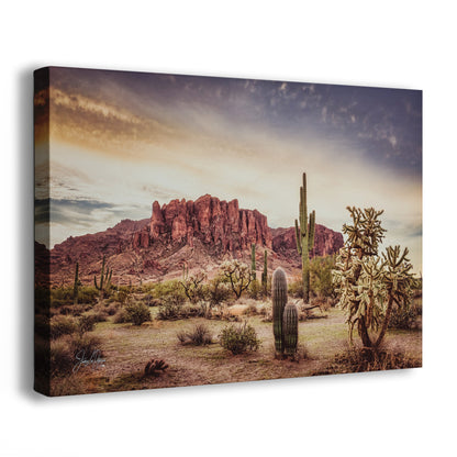 Arizona Desert Picture, Vintage Saguaro Cactus Artwork Nature Photo, Southwestern Wall Art of Superstition Mountains at Lost Dutchman State Park