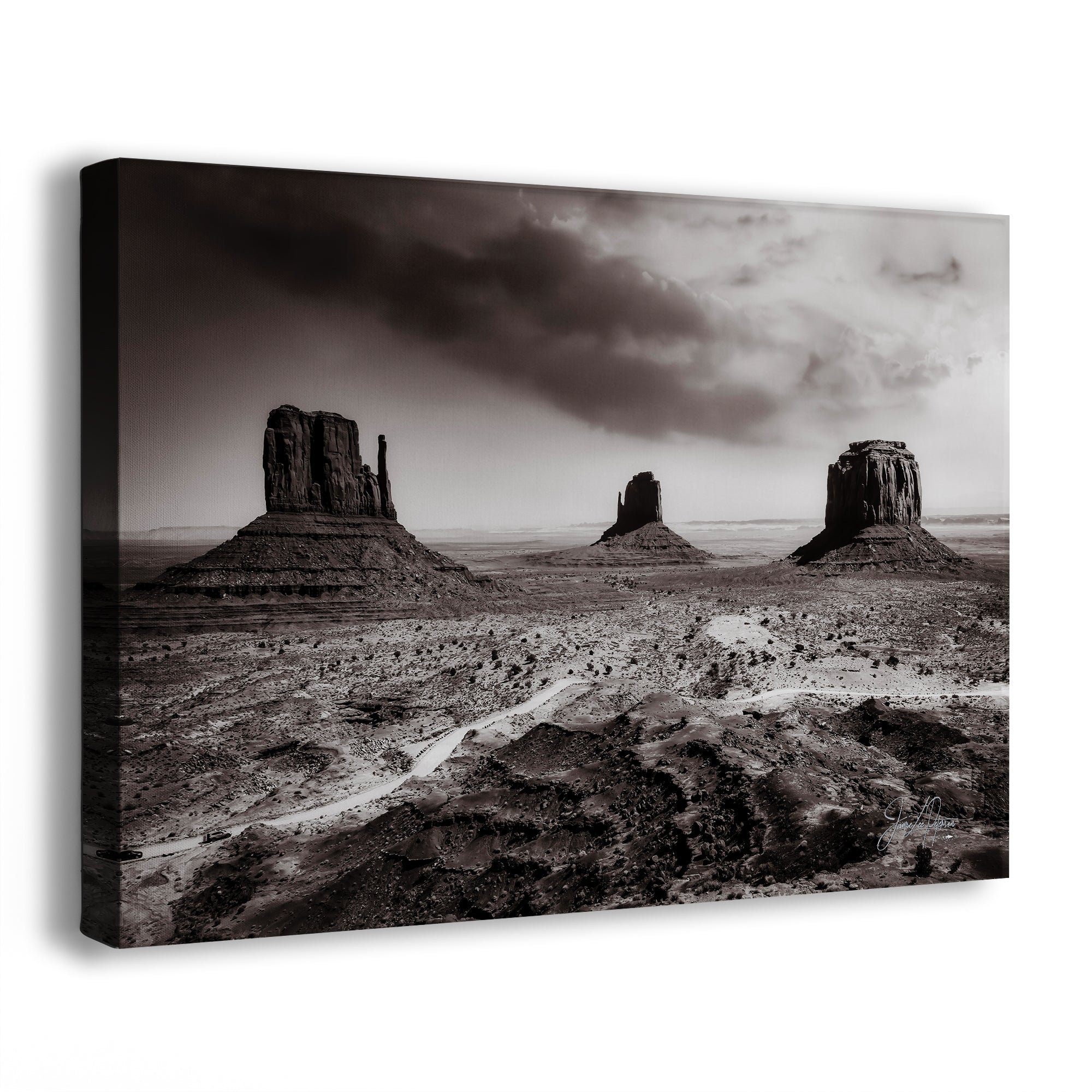 Monument Valley Arizona Desert Picture, Black and White Nature Photo, Bohemian Style Relaxation Artwork for Meditation, Apartment, Office & House Decor
