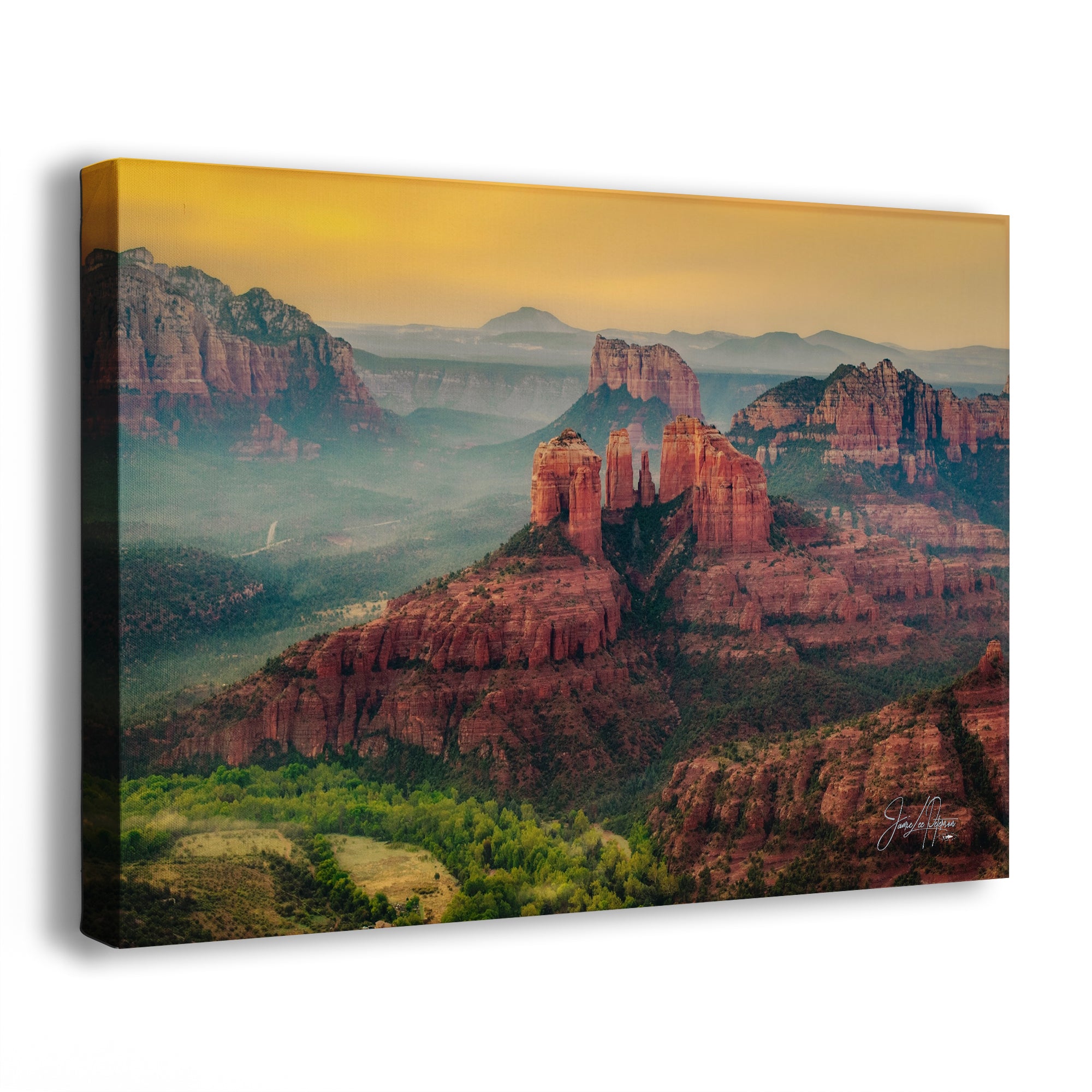 Cathedral Rock Aerial Sunrise, Sedona Arizona Desert Picture Nature Photo Relaxation Artwork for Meditation, Office, and House Decor