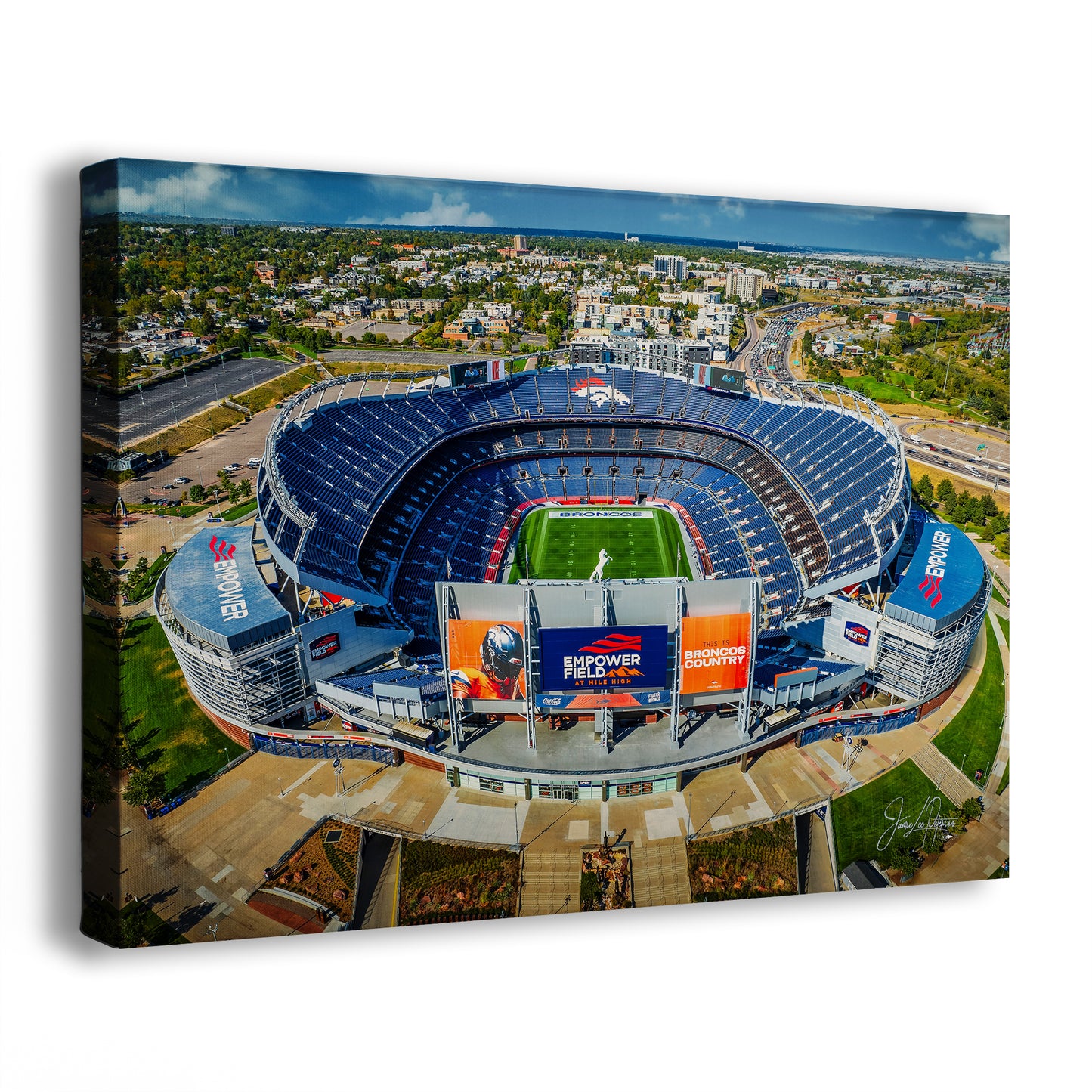 Denver Broncos Football Stadium, Mile High Stadium Denver Colorado Skyline Print, Sports Decor, Man Cave Art