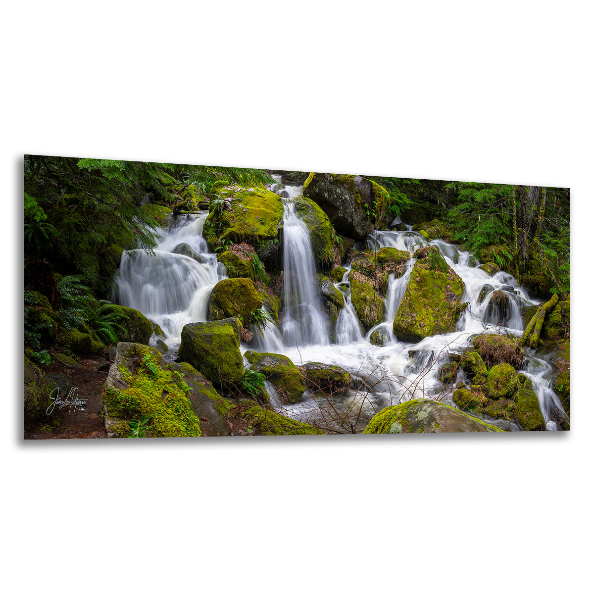 Oregon Pacific Northwest Waterfall Picture Nature Photo Relaxation Artwork in Bohemian Style for Meditation, Office, Apartment, House Decor