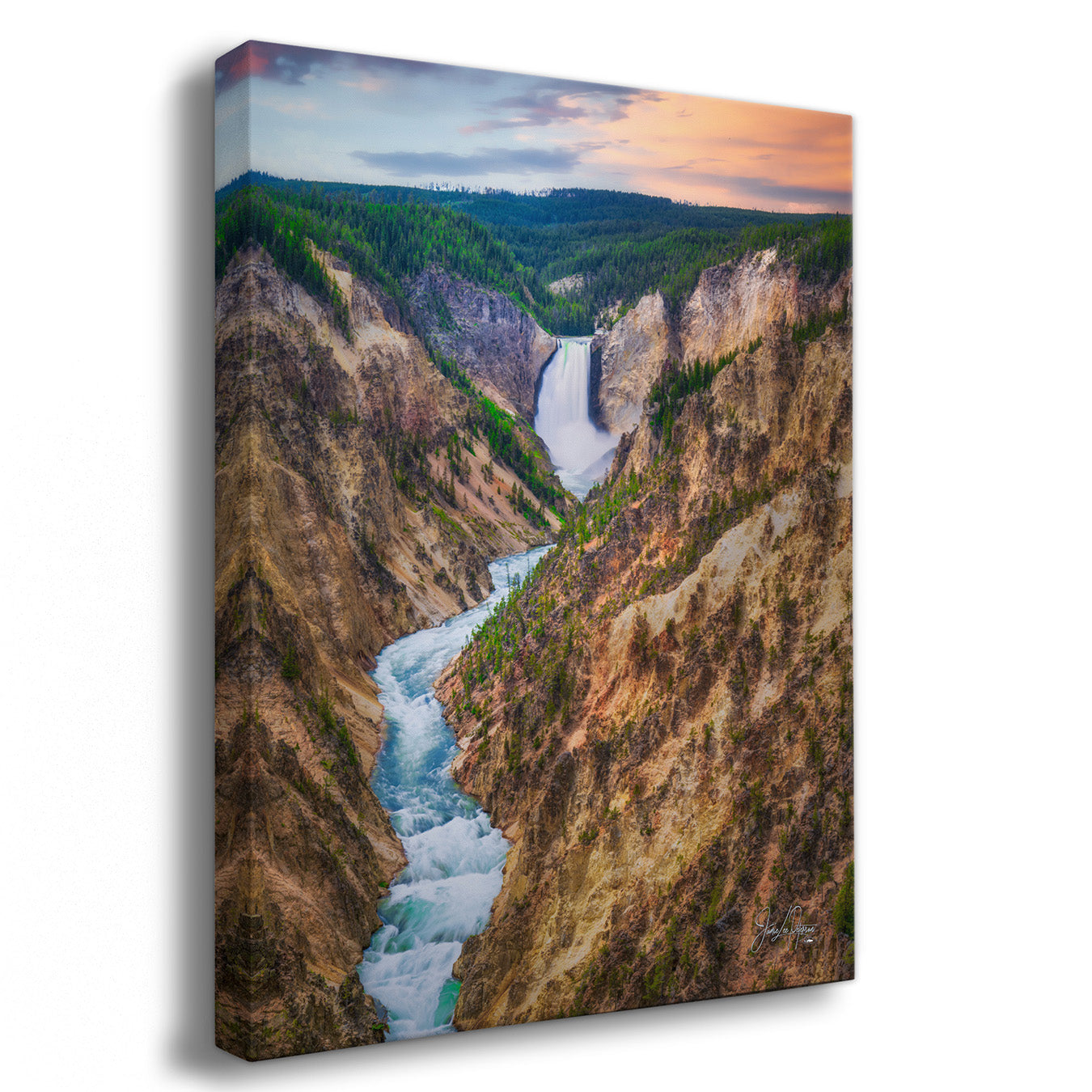 Canvas print of a scenic view of a river flowing through a canyon with a mountainous landscape.