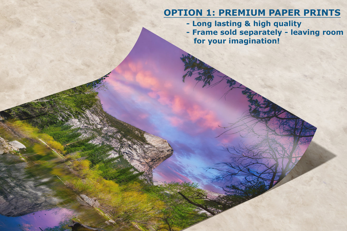 Mirror Lake Yosemite National Park Mountain Picture Nature Photo Relaxation Artwork of Mt. Watkins for Meditation, Office, and House Decor