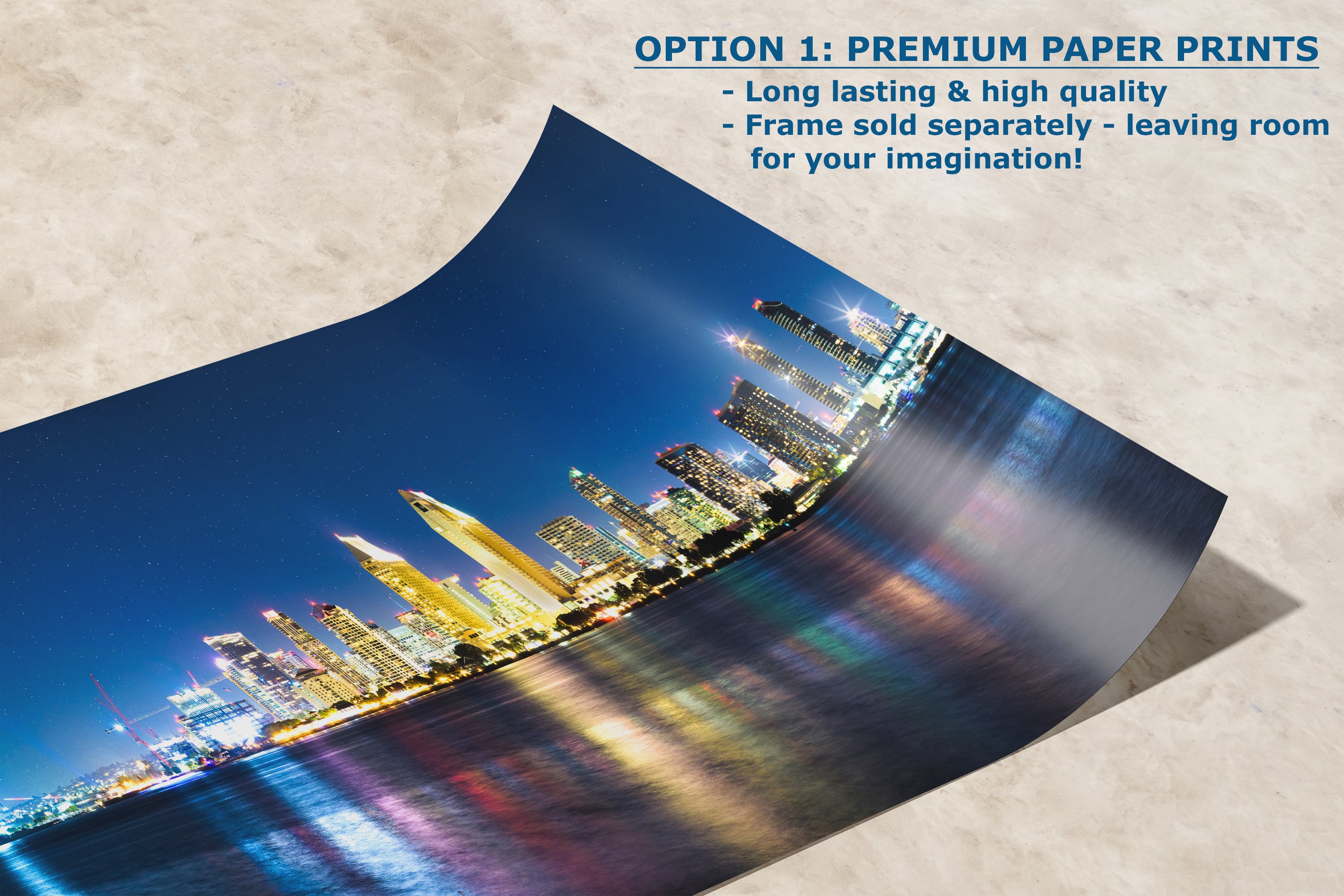 San Diego Skyline Panorama Photo, Urban Cityscape at Night Wall Art, Large Canvas Print for Living Room or Office