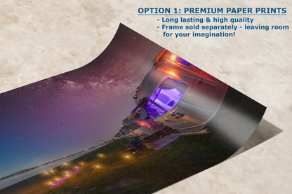 Airstream Travel Trailer Art Night Scene in San Diego, California Campsite Camping Decoration in Canvas, Paper, and Metal Wall Art