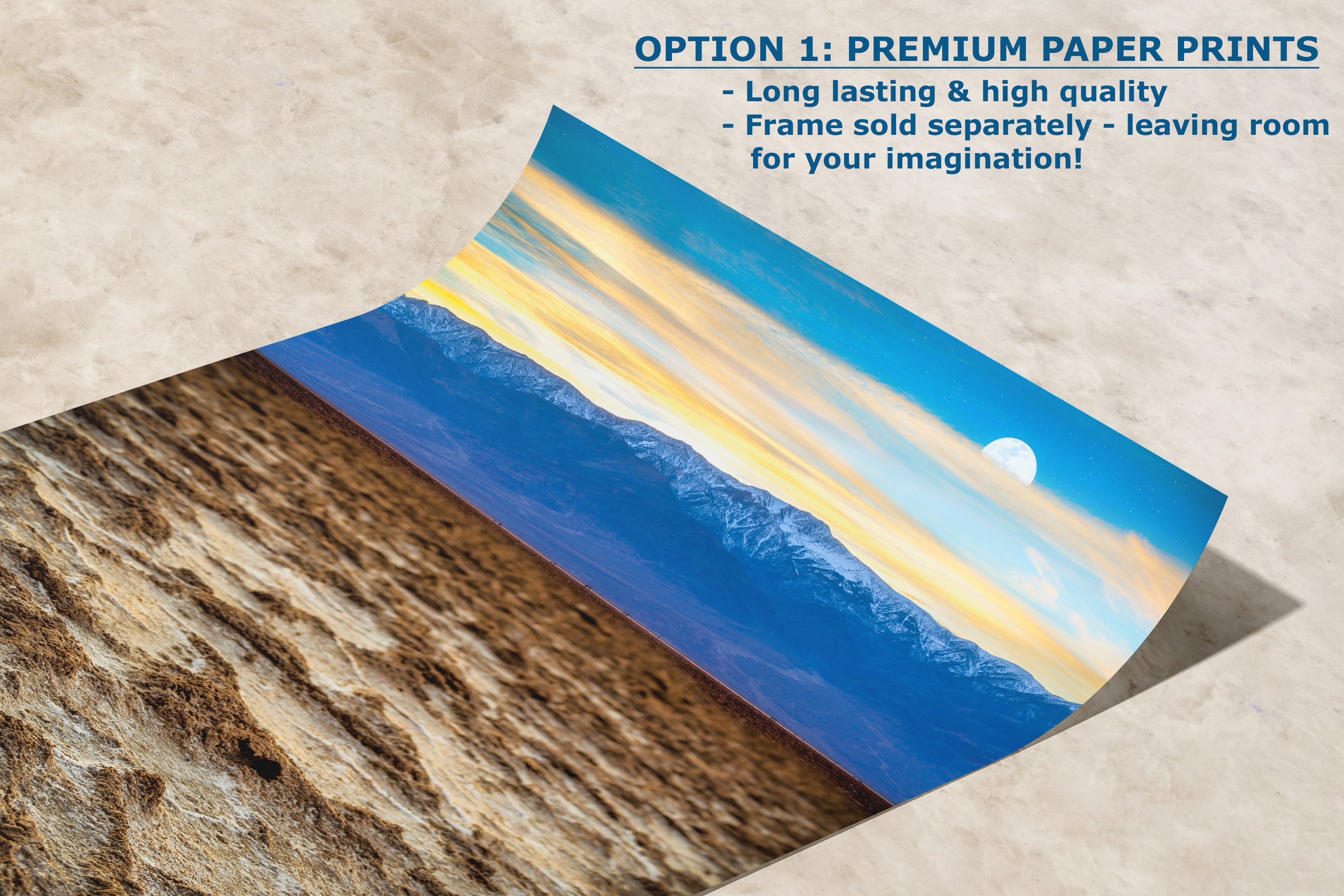 Death Valley National Park California Desert Picture Nature Photo, Badwater Basin Salt Flats and Telescope Peak Sunset Photo for House Decor