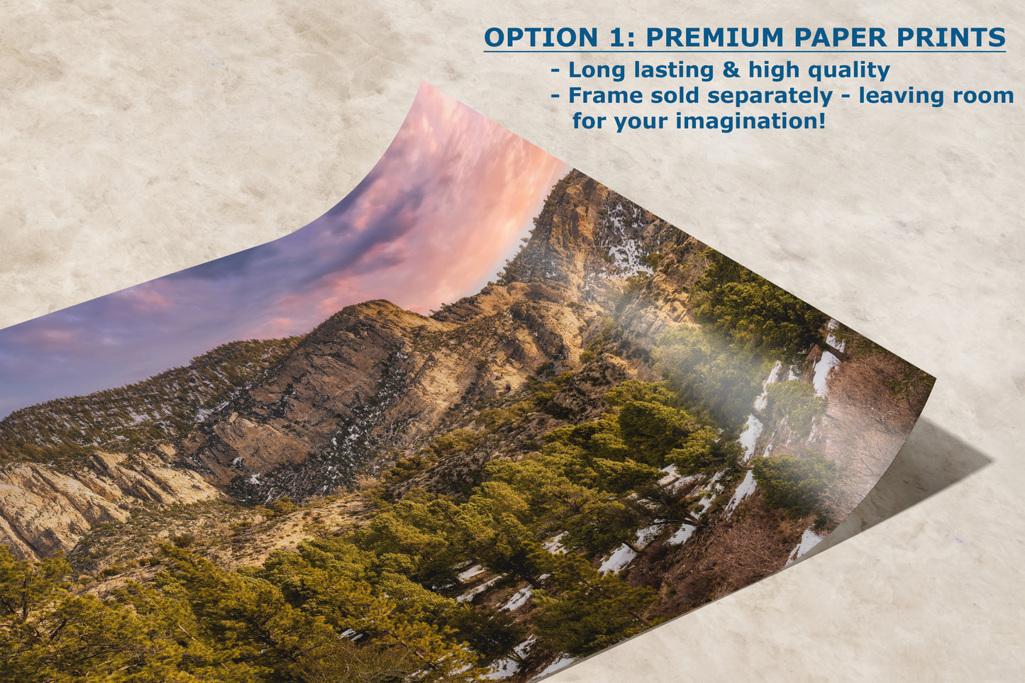 Mt Charleston Nevada Mountain Picture, Snowy Scenery Nature Photo Relaxation Artwork | Winter Landscape for Office, Dorm, Bohemian Decor