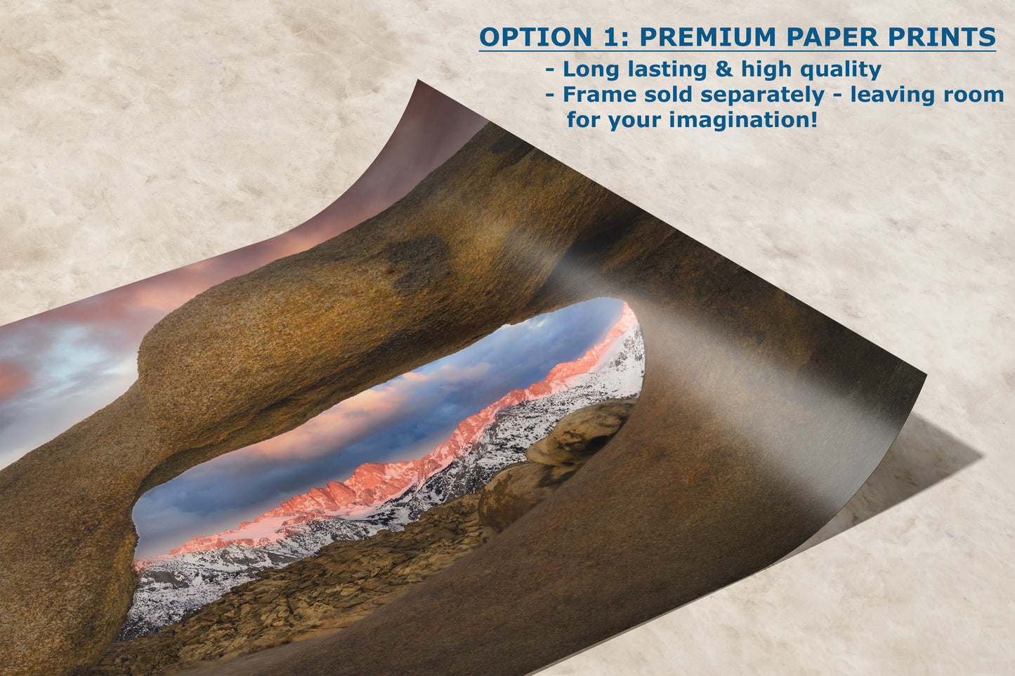 Mount Whitey & Mobius Arch Mountain Picture, Nature Photo from Alabama Hills for Relaxation Art for Meditation, Office, and House Decor