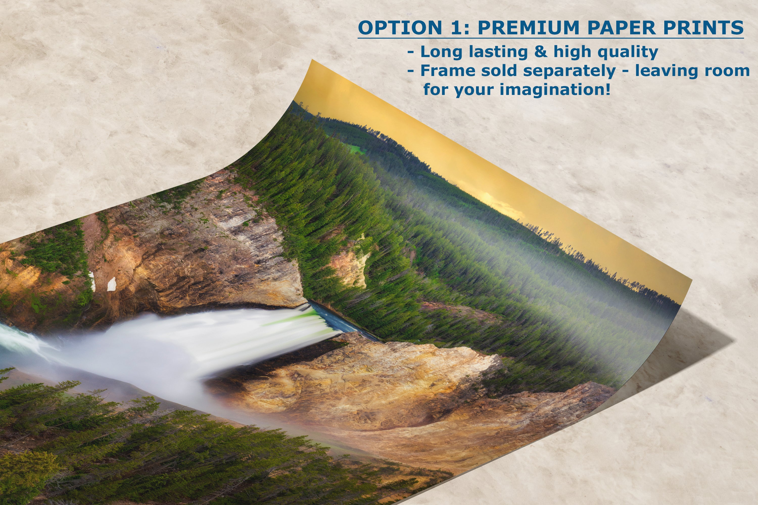 Yellowstone Falls National Park Waterfall Picture Nature Photo Relaxation Artwork Bohemian Style Wyoming Landscape, Meditation & House Decor