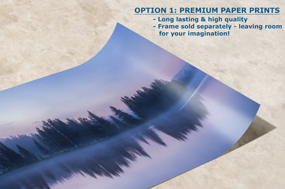 Yellowstone Lake Foggy Forest Picture, Reflection Nature Photo, Wyoming Landscape Relaxation Artwork for Meditation, Office, & House Decor