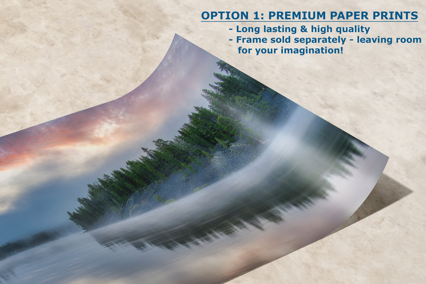 Yellowstone Lake Foggy Forest Picture, Reflection Nature Photo, Wyoming Landscape Relaxation Artwork for Meditation, Office & Home Decor