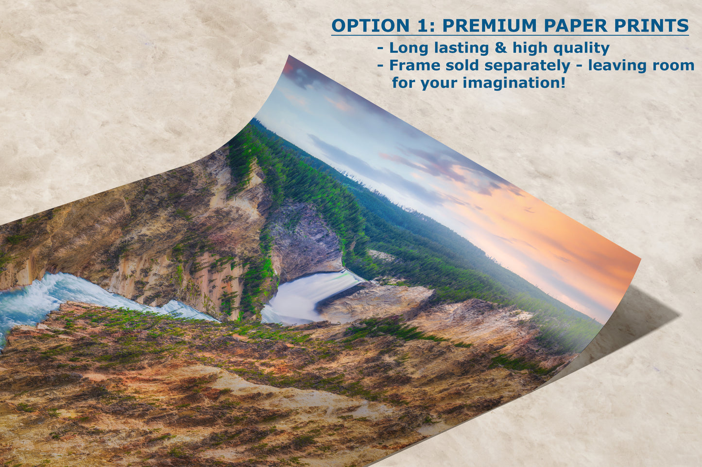 Yellowstone Falls National Park Canyon Waterfall Picture Nature Photo Relaxation Artwork Bohemian Style Wyoming Landscape, Meditation & House Decor