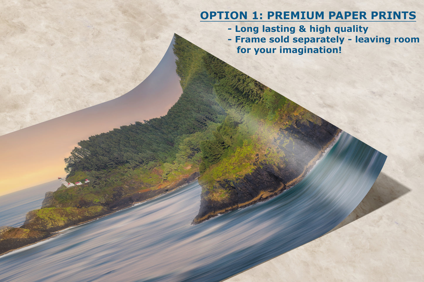 Haceta Head Lighthouse Picture, Oregon Coastline Ocean Picture, Pacific Northwest Beach Photo Framed Coastal Decor for Ocean Lovers