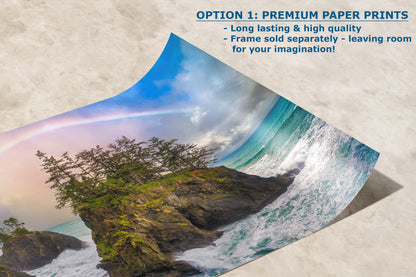 Oregon Coast Ocean Picture, Pacific Northwest Rainbow Nature Photo Relaxation Artwork for Meditation, Apartment, Office & House Decor