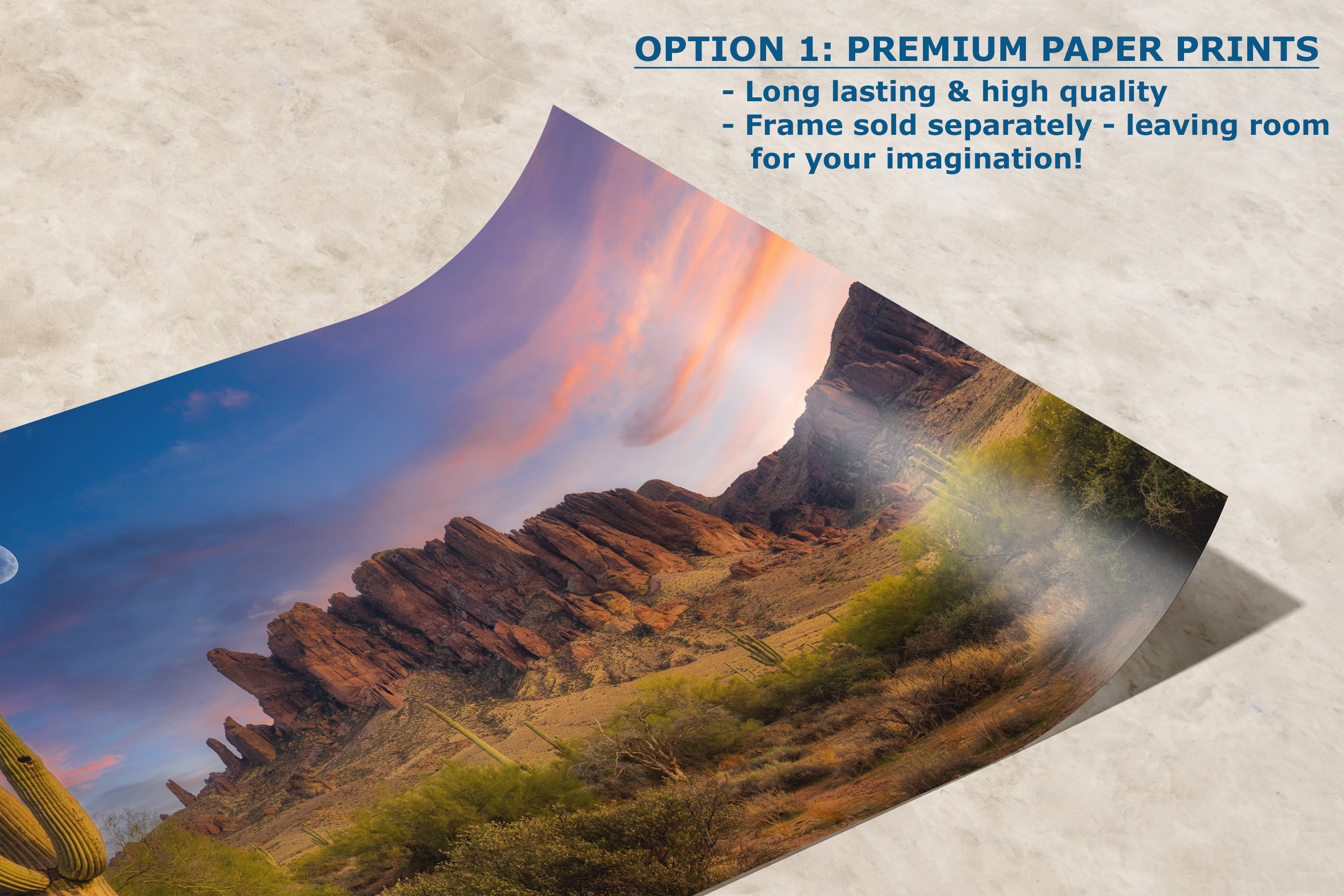 Arizona Desert Picture Sunset, Saguaro Cactus Artwork Nature Photo, Southwestern Wall Art of Superstition Mountains at Lost Dutchman State Park