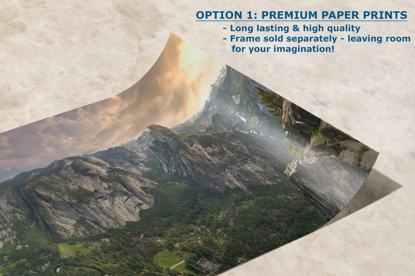 Glacier Point Yosemite National Park Nature Photo Relaxation Artwork, Sierra Nevada Scenic Picture for Meditation, Office, and House Decor