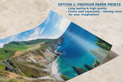 Bixby Bridge Ocean Picture, Big Sur California Coastline Nature Photo Panorama, Relaxation Artwork for Meditation, Office, & House Decor