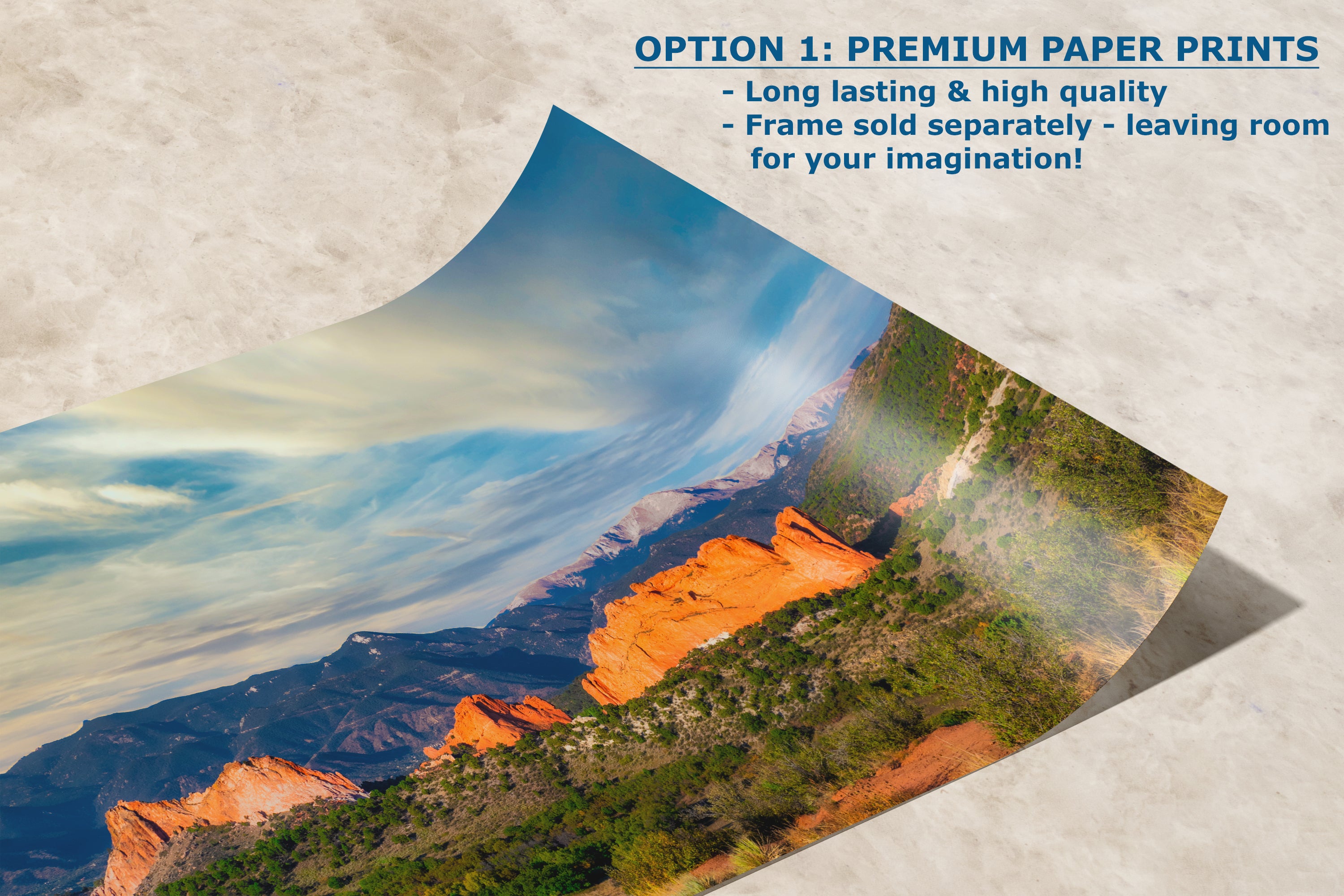 Garden of the Gods & Pikes Peak Colorado Mountain Picture Nature Photo, Rocky Mountain Relaxation Artwork for Meditation/Office/House Decor