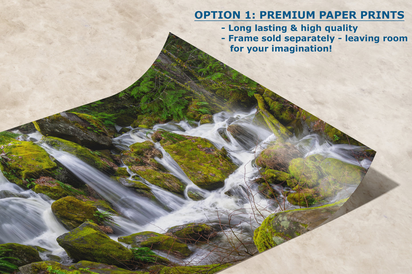 Oregon Pacific Northwest Waterfall Picture Nature Photo Relaxation Artwork in Bohemian Style for Meditation, Office, Apartment, House Decor