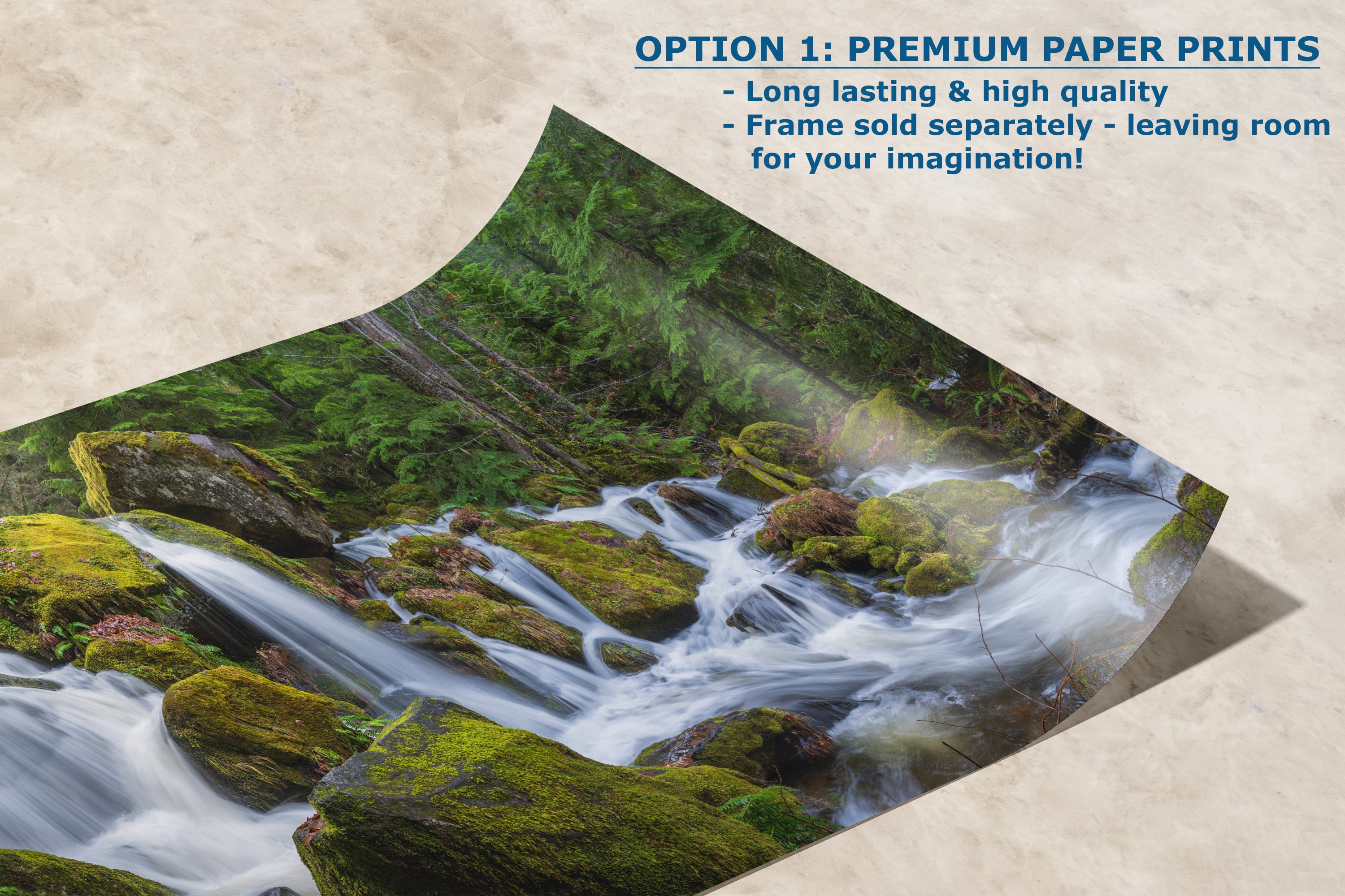 Oregon Waterfall Picture, Pacific Northwest Nature Photo Relaxation Artwork in Bohemian Style for Meditation, Office, Apartment, House Decor