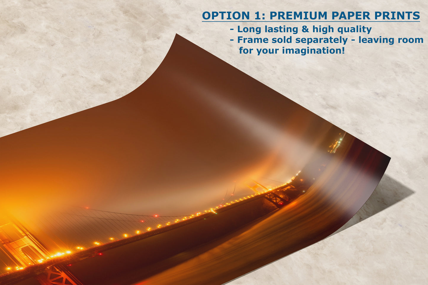 San Francisco Golden Gate Bridge Picture Foggy Night Wall Art | Fine Art Print for House Decor, Office, Dorm, Meditation, Relaxation Artwork