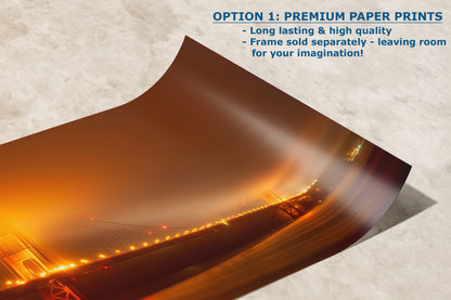 San Francisco Golden Gate Bridge Picture Foggy Night Wall Art | Fine Art Print for House Decor, Office, Dorm, Meditation, Relaxation Artwork