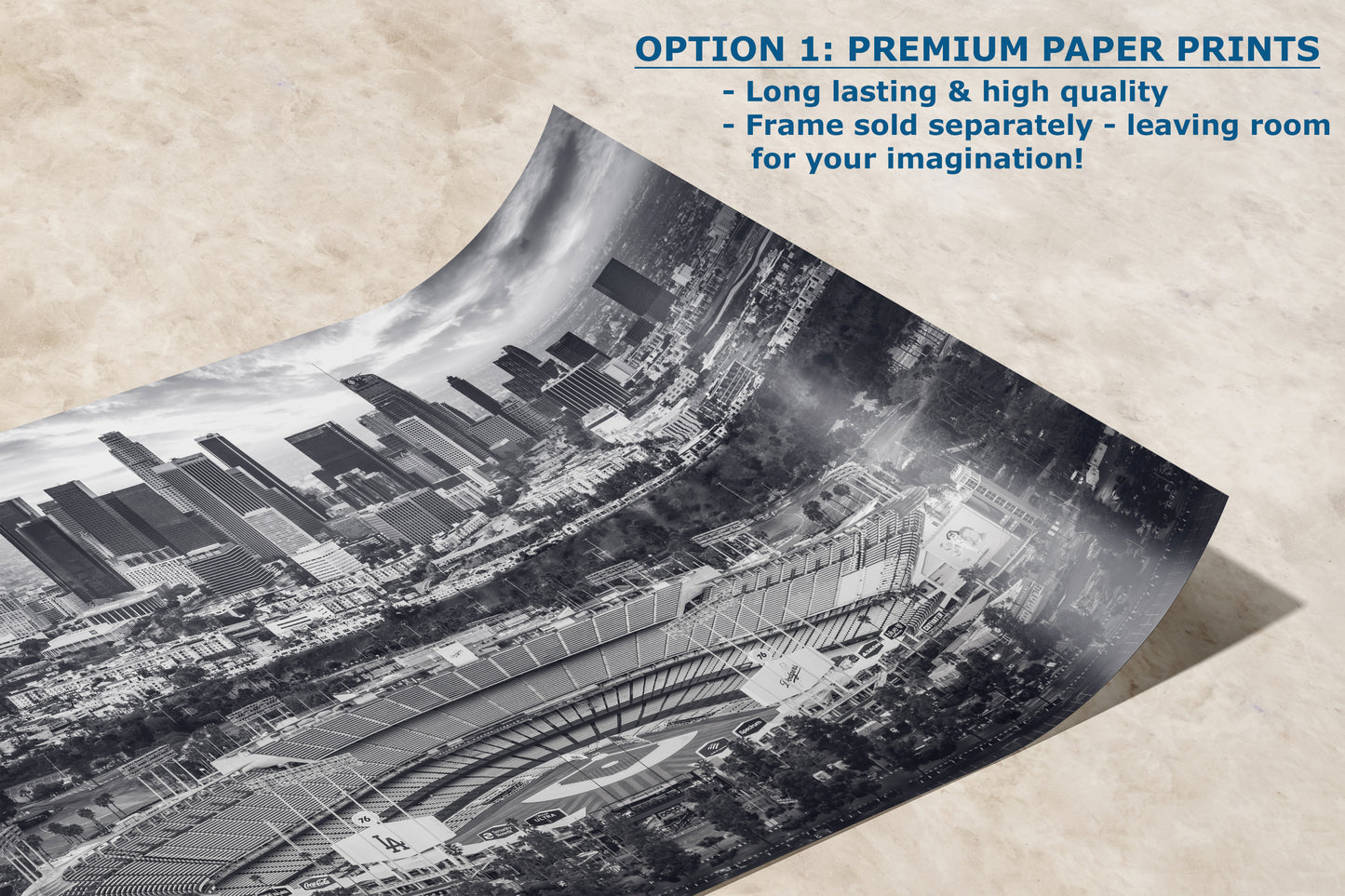 Dodgers Stadium Photo, Los Angeles Skyline Black and White Wall Art