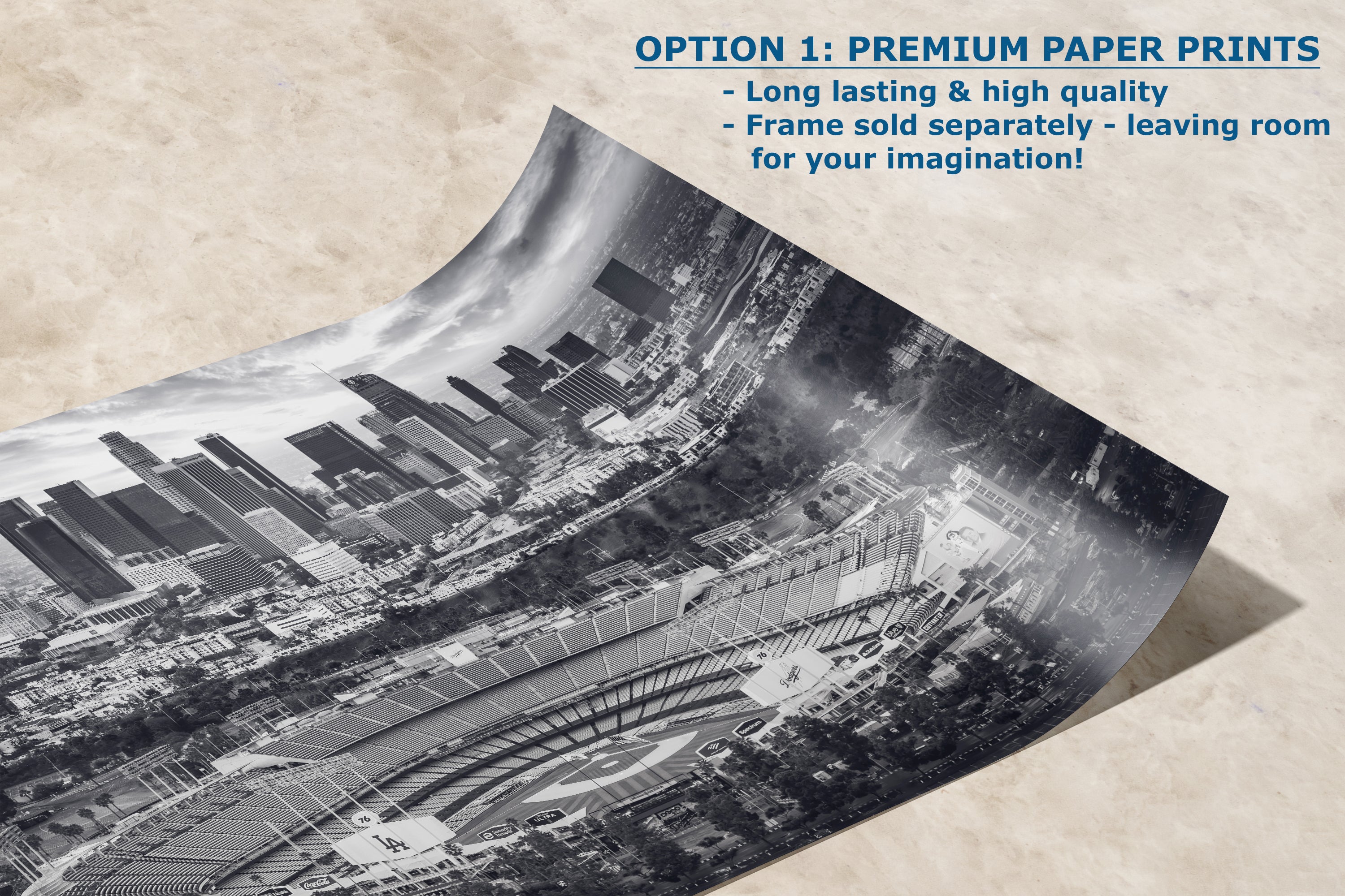 Dodgers Stadium Photo, Los Angeles Skyline Black and White Wall Art