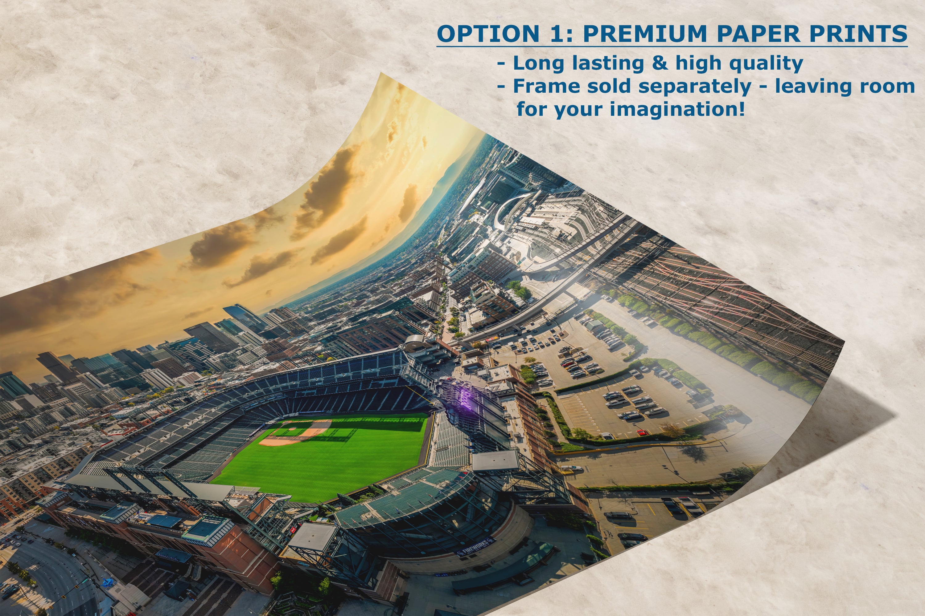 Colorado Rockies Baseball Stadium, Coors Field Denver Colorado Skyline Print for Man Cave Decor & Sports Fans