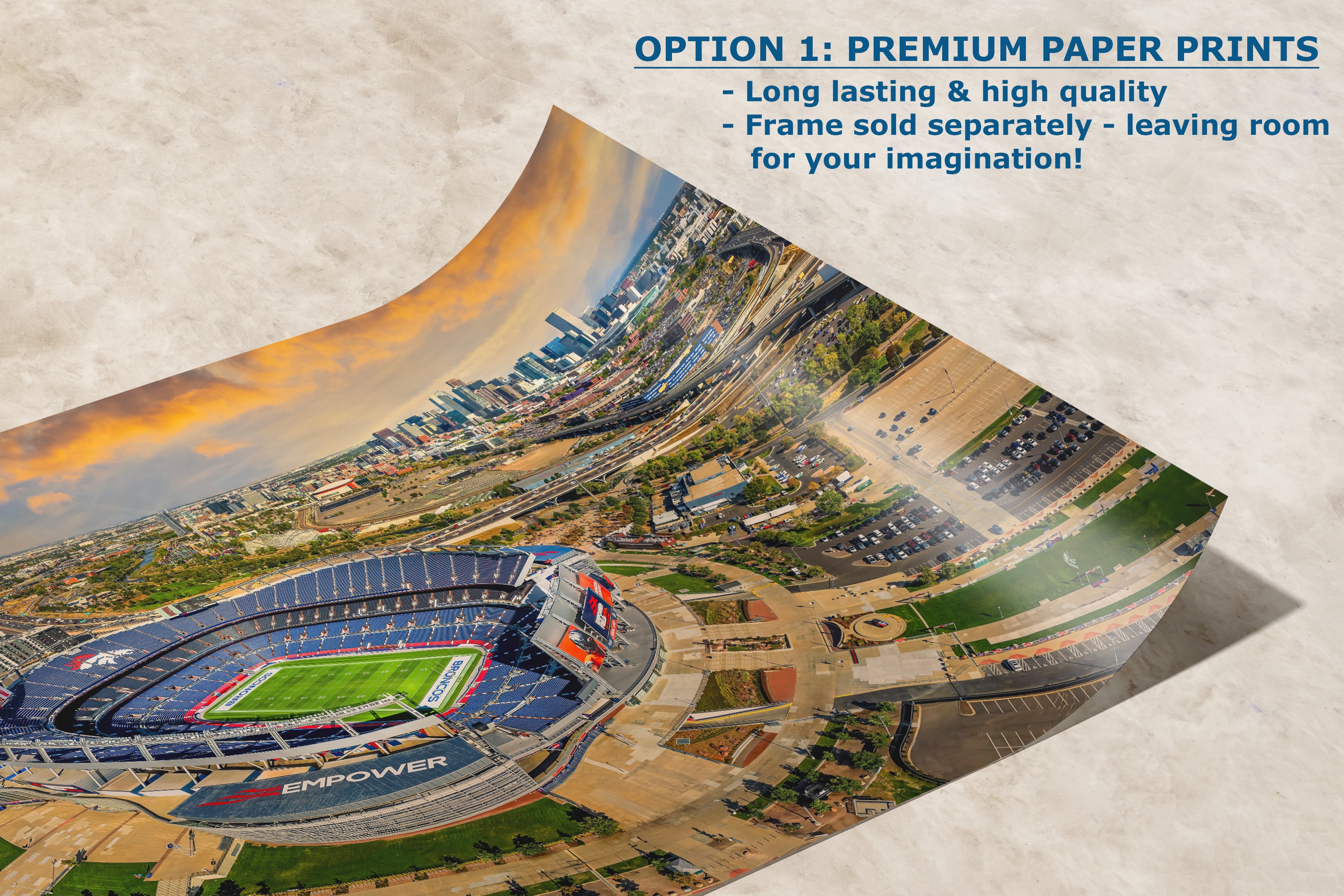 Denver Broncos Football Stadium | Mile High Stadium Denver Colorado Skyline Print | Sports Decor, Man Cave Art