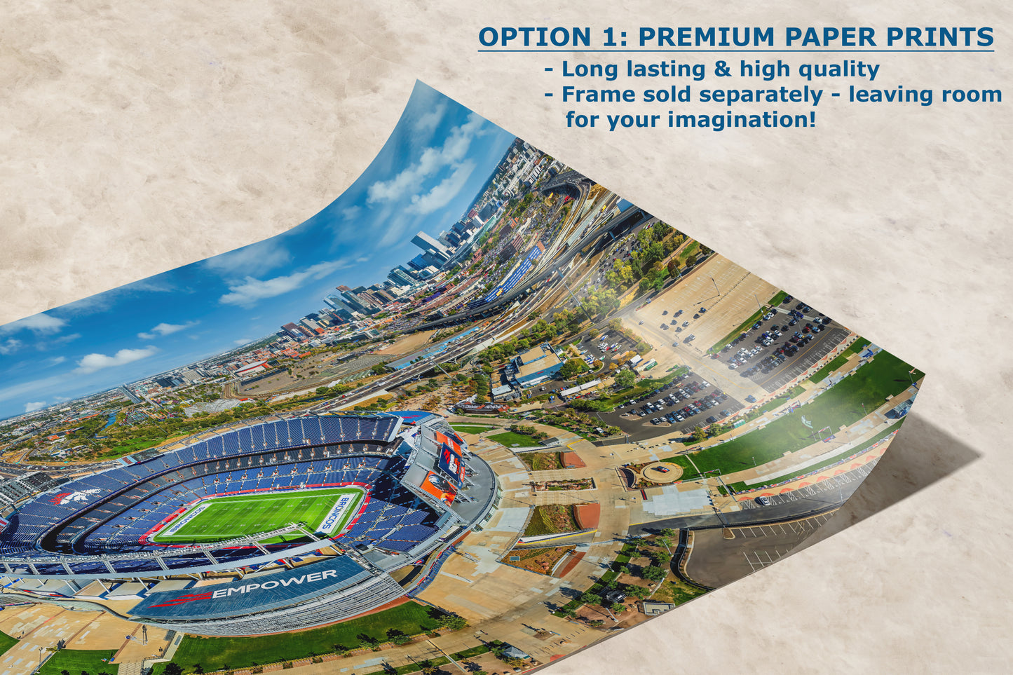 Denver Broncos Football, Mile High Stadium Denver Colorado Skyline Print Sports Decor, Man Cave Art