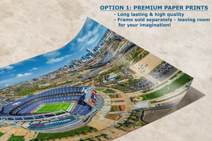 Denver Broncos Football, Mile High Stadium Denver Colorado Skyline Print Sports Decor, Man Cave Art