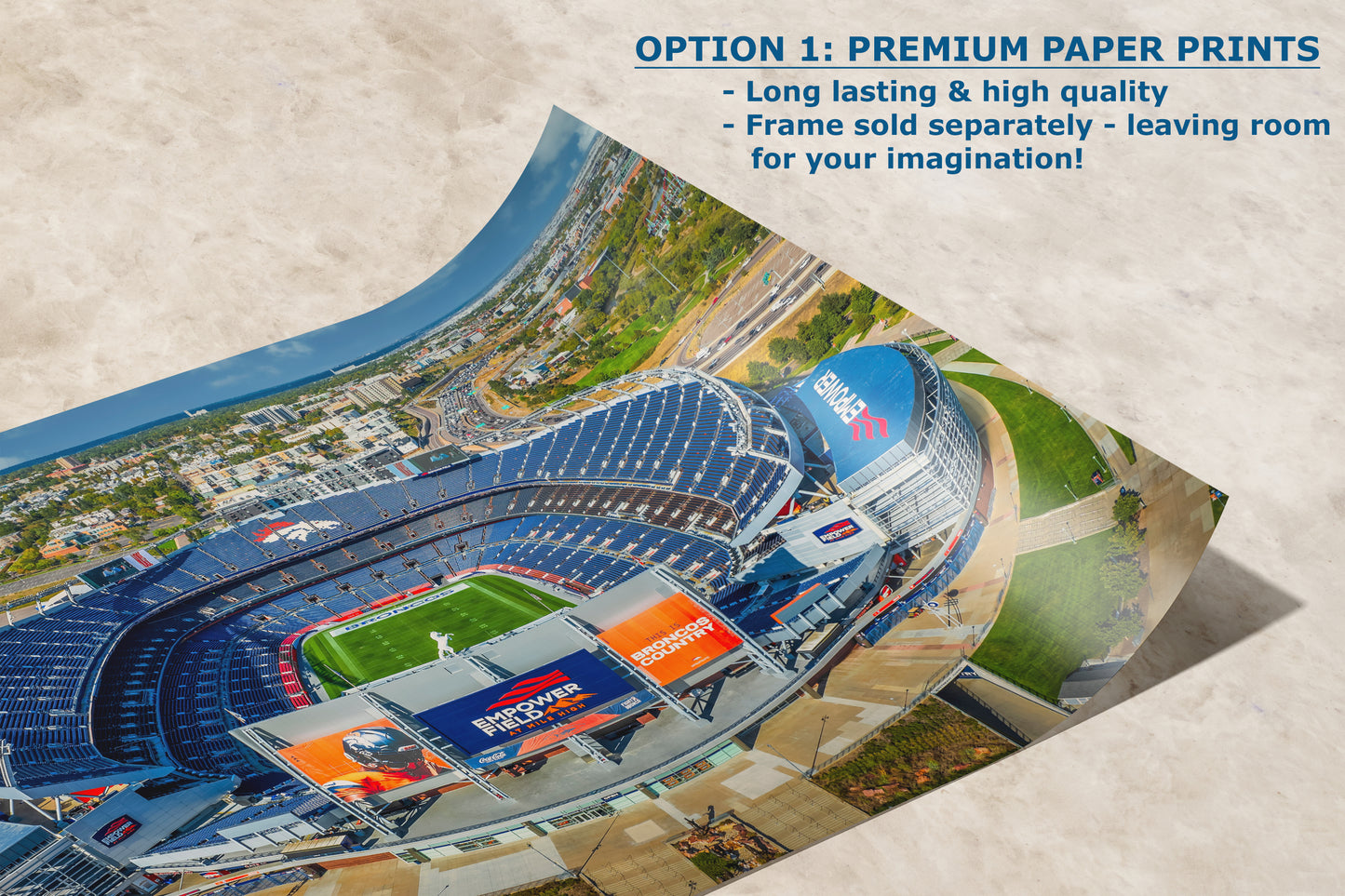 Denver Broncos Football Stadium, Mile High Stadium Denver Colorado Skyline Print, Sports Decor, Man Cave Art