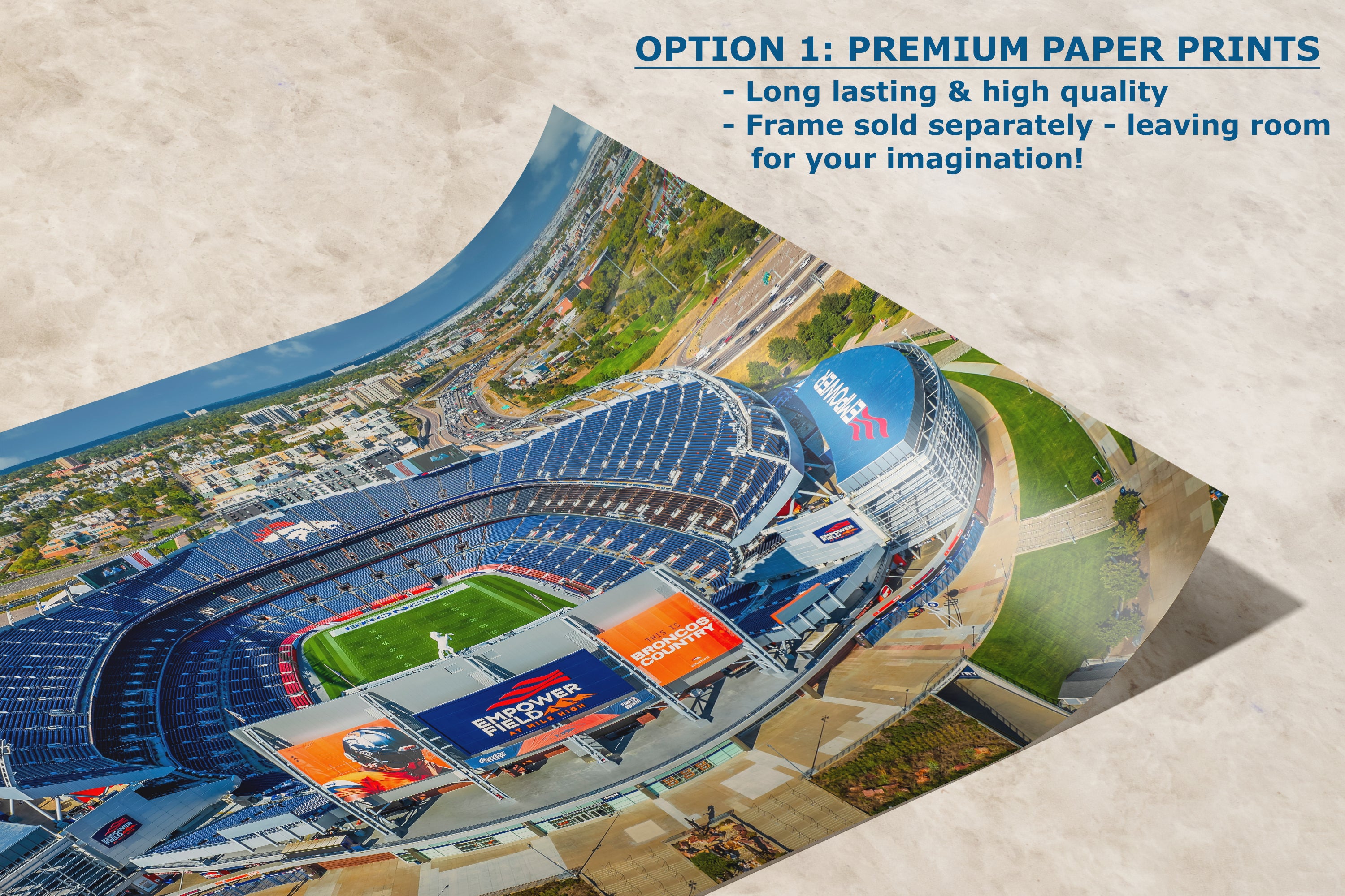 Denver Broncos Football Stadium, Mile High Stadium Denver Colorado Skyline Print, Sports Decor, Man Cave Art