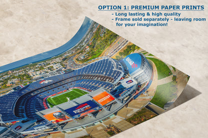 Denver Broncos Football Stadium, Mile High Stadium Denver Colorado Skyline Print, Sports Decor, Man Cave Art
