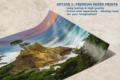 Lone Cypress Monterey Bay California Coastline Ocean Picture Nature Photo Relaxation Artwork for Meditation, Office, Dorm, House Decor