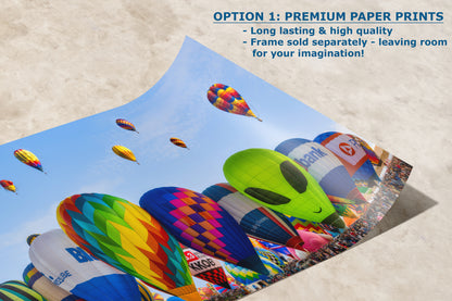 Hot Air Balloon Festival Mass Ascension Panorama Photo Lift Off | Albuquerque New Mexico Balloon Fiesta Wall Art | Office, Cubicle & House Decor