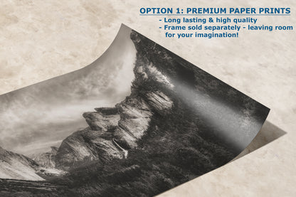 Tunnel View Yosemite National Park Mountain Picture Black and White Nature Photo Relaxation Artwork for Mediation, Office, & House Decor