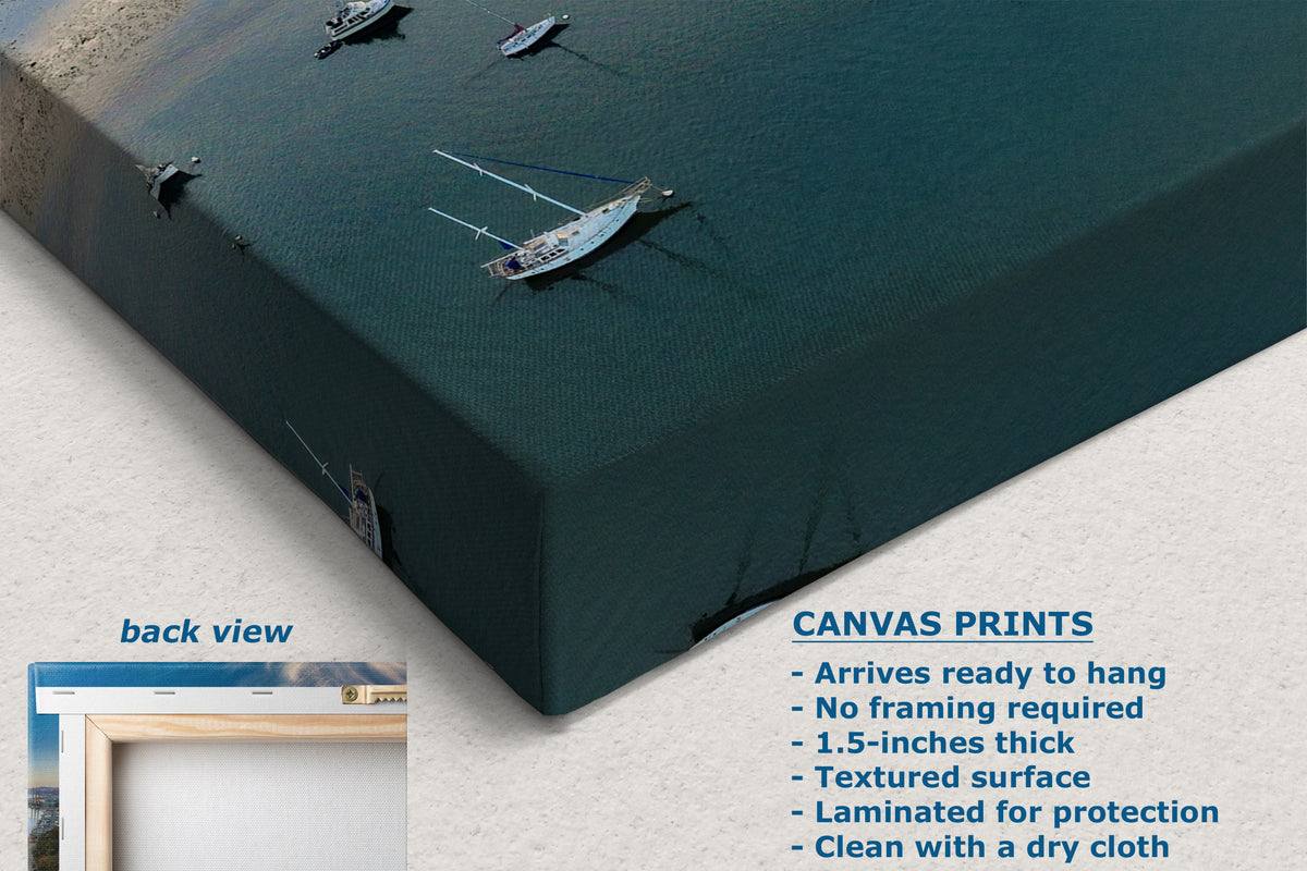 A corner view of a canvas wall art print showing the features, specifications, a depth. 