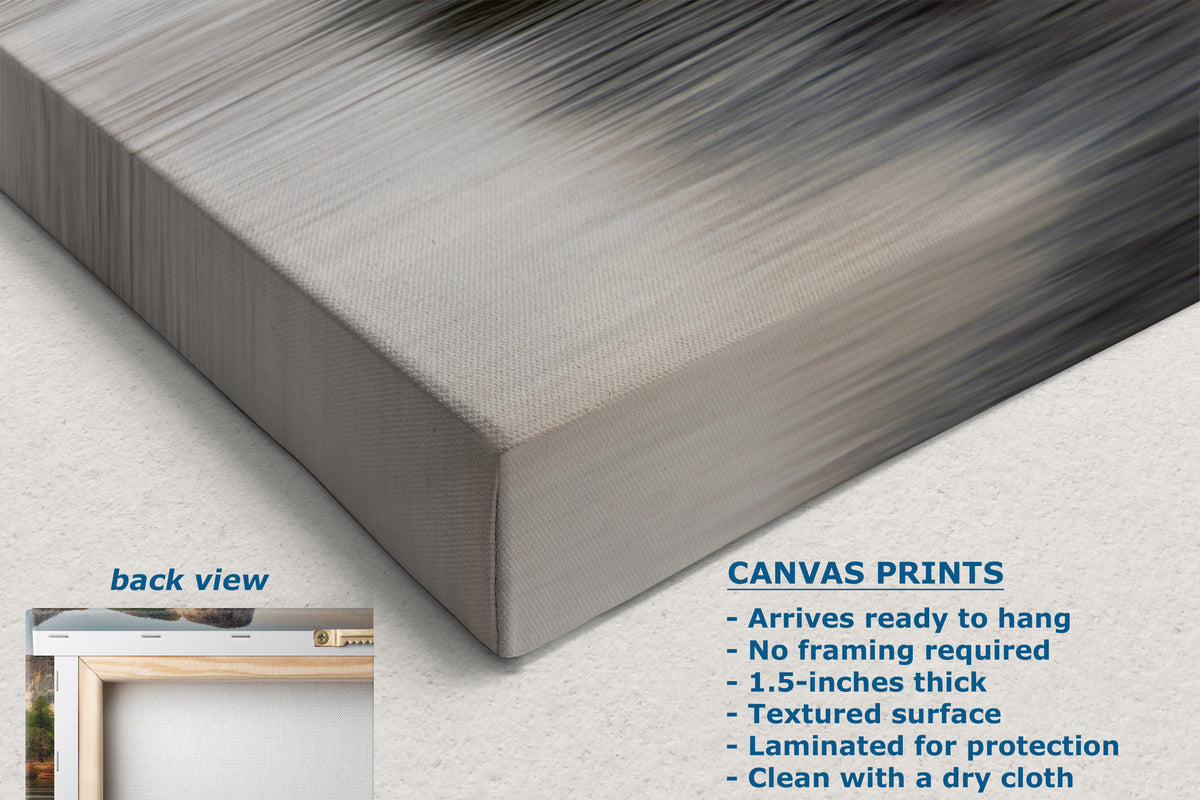 Close up detail of a canvas wall art print sowing the back view and key features.