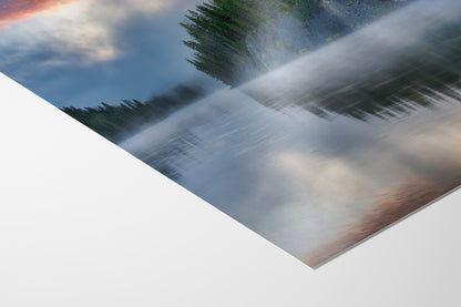 Yellowstone Lake Foggy Forest Picture, Reflection Nature Photo, Wyoming Landscape Relaxation Artwork for Meditation, Office & Home Decor