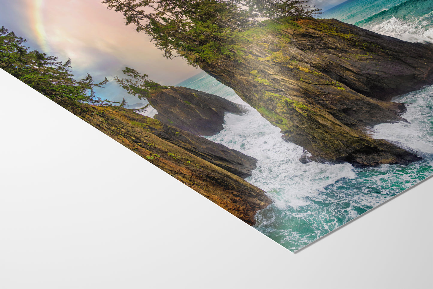 Oregon Coast Ocean Picture, Pacific Northwest Rainbow Nature Photo Relaxation Artwork for Meditation, Apartment, Office & House Decor