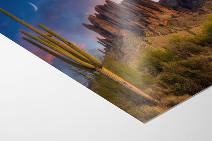 Arizona Desert Picture Sunset, Saguaro Cactus Artwork Nature Photo, Southwestern Wall Art of Superstition Mountains at Lost Dutchman State Park