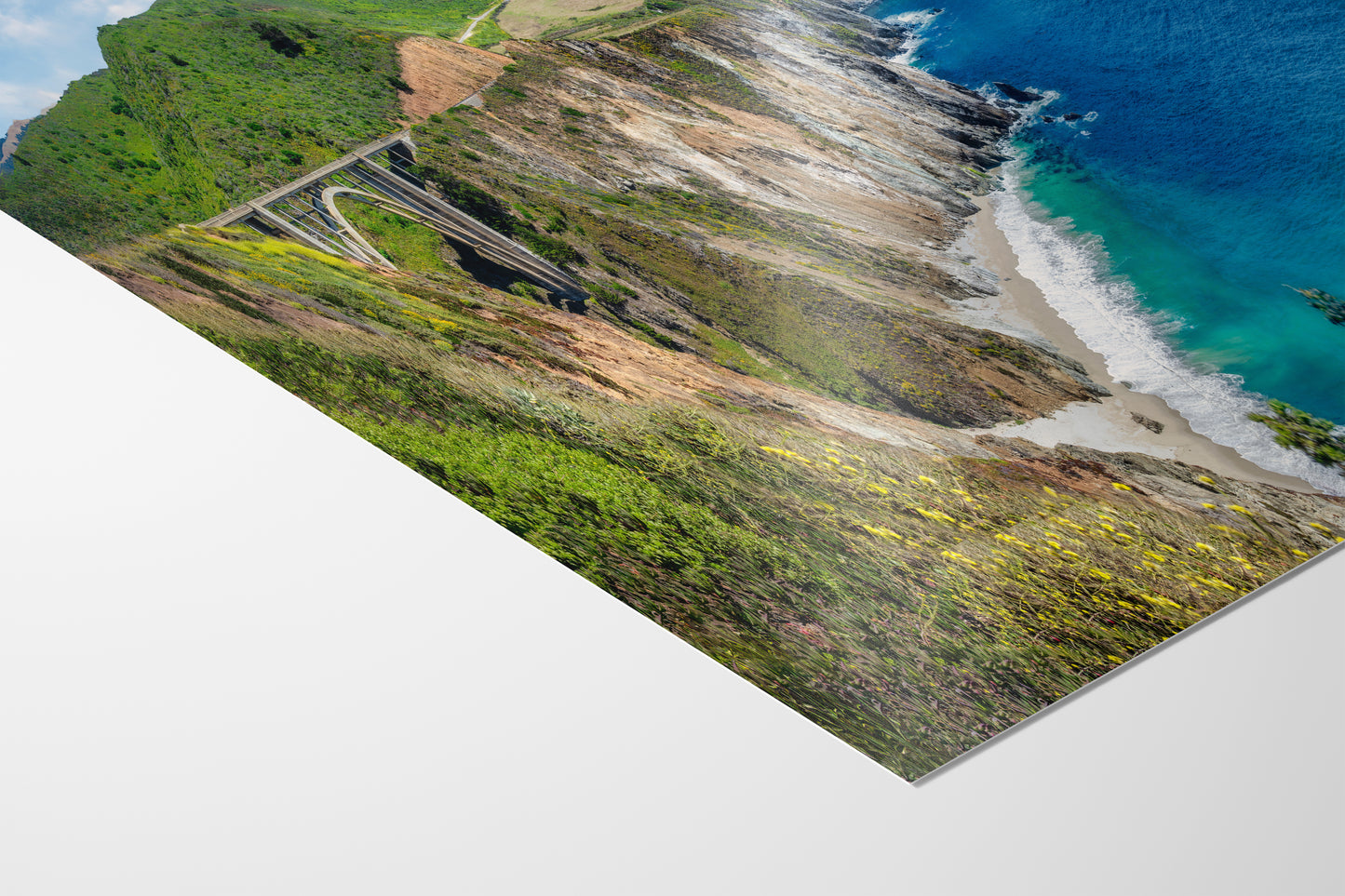 Bixby Bridge Ocean Picture, Big Sur California Coastline Nature Photo Panorama, Relaxation Artwork for Meditation, Office, & House Decor