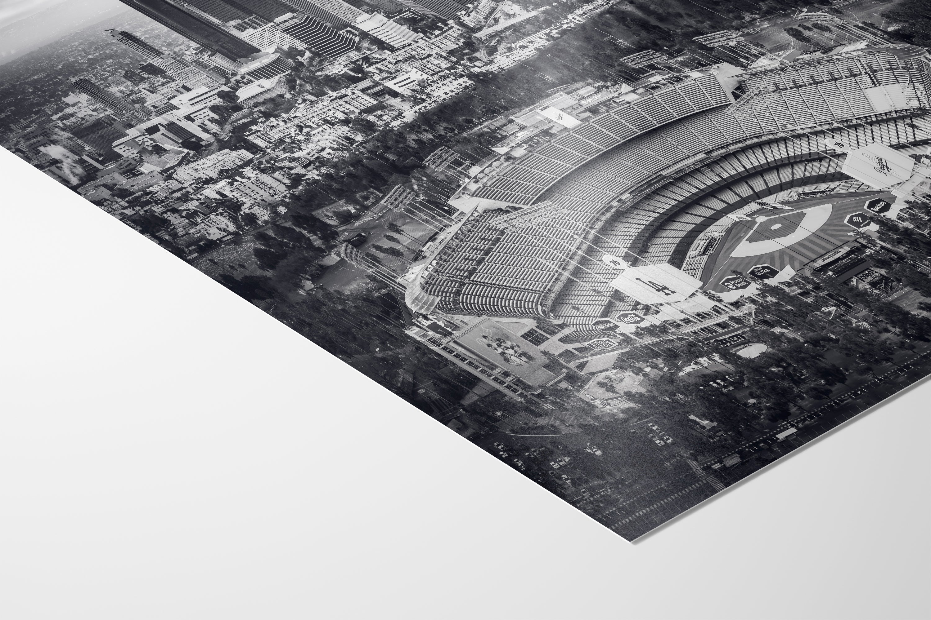 Dodgers Stadium Photo, Los Angeles Skyline Black and White Wall Art