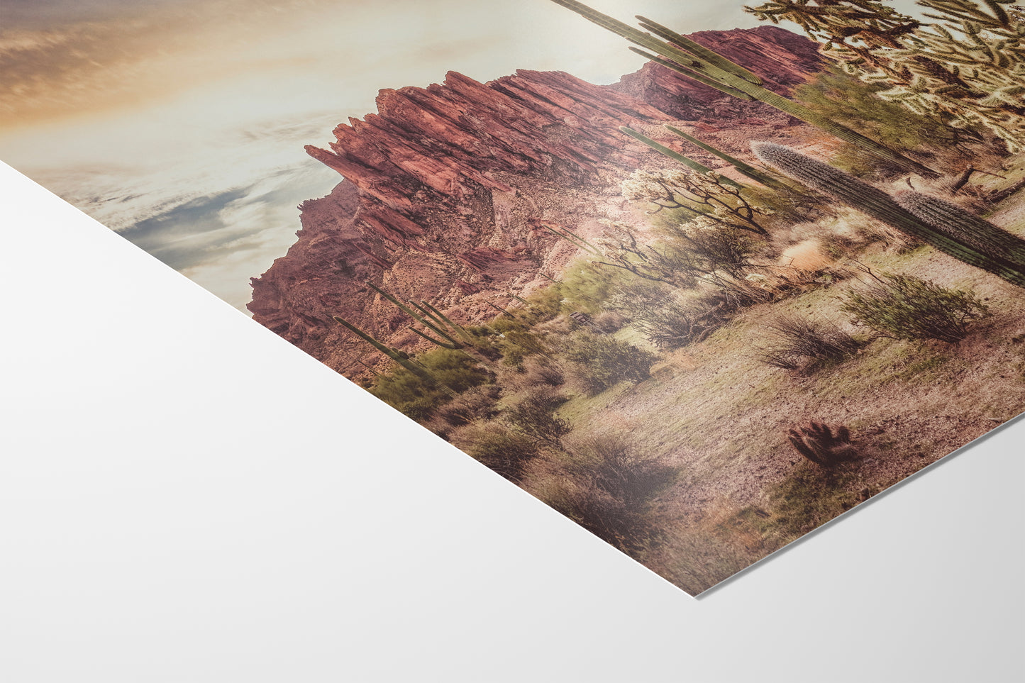 Arizona Desert Picture, Vintage Saguaro Cactus Artwork Nature Photo, Southwestern Wall Art of Superstition Mountains at Lost Dutchman State Park